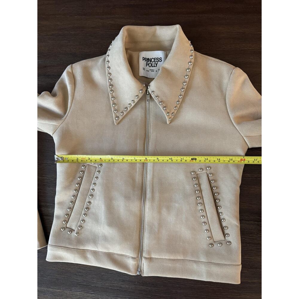 Princess Polly Faux Suede Jacket Womens XS 0 Beige Studded Western Cowgirl - Picture 6 of 9